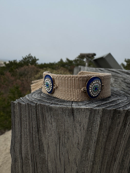 Beige modern evil eye embroidery bracelet