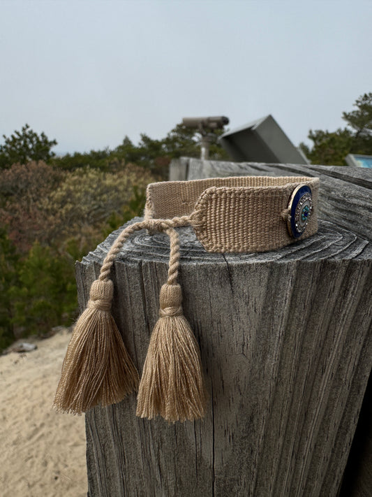 Beige modern evil eye embroidery bracelet back tie