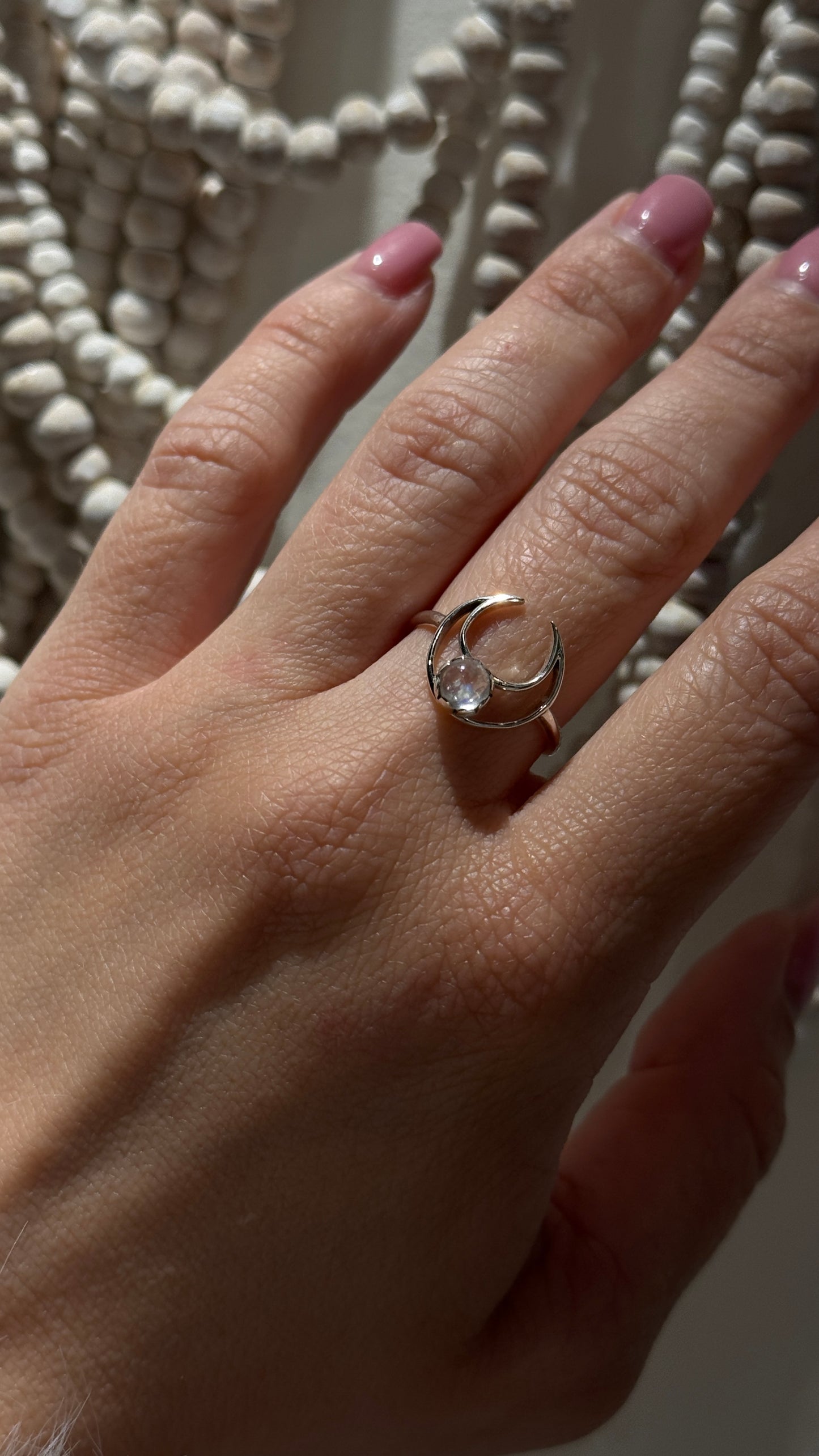 Crescent moon moonstone ring