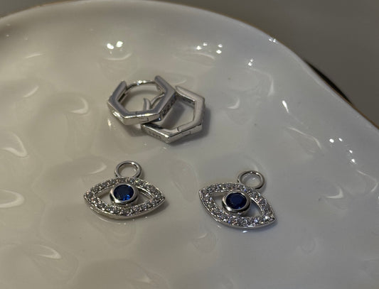 Sparkly evil eye dangle earrings sterling silver detached