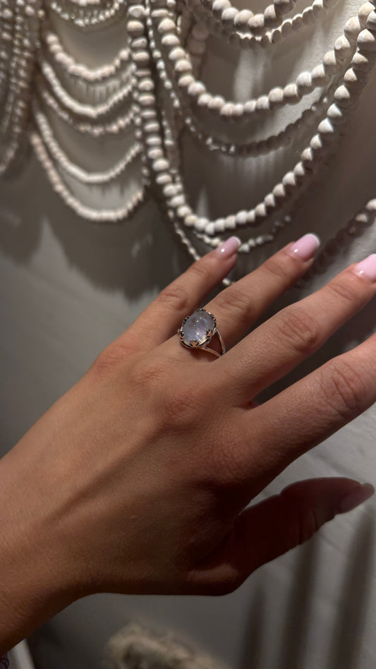 Moonlit Crown – Oval Rainbow Moonstone Ring