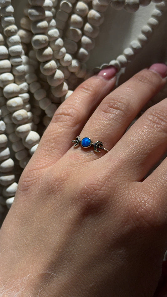 Triple moon ring with sea opal