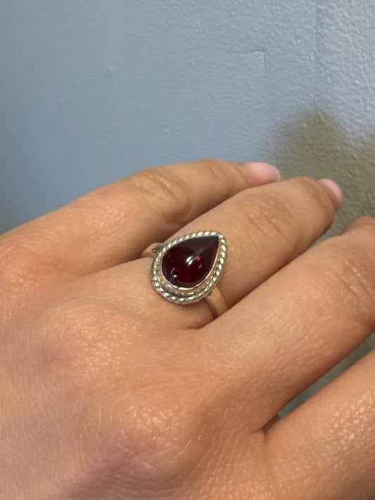 Amber Teardrop Silver Ring