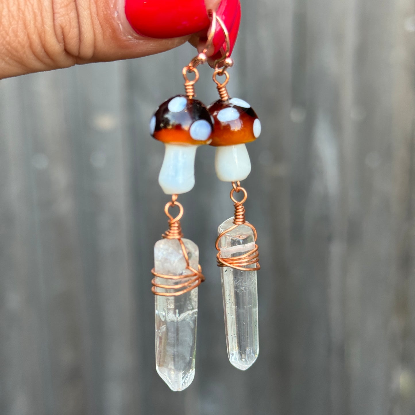 Mushroom with crystal point earrings