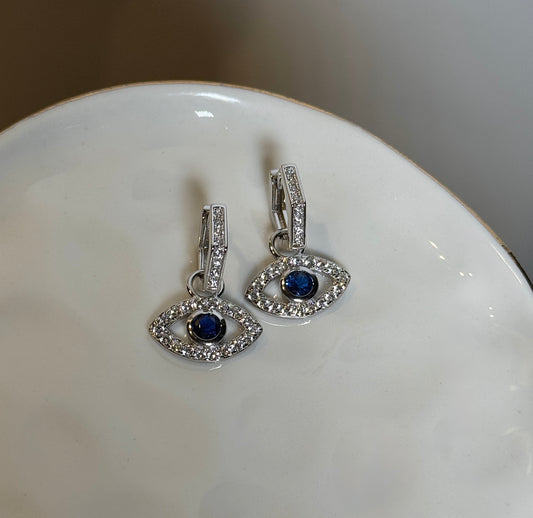 Sparkly evil eye dangle earrings sterling silver