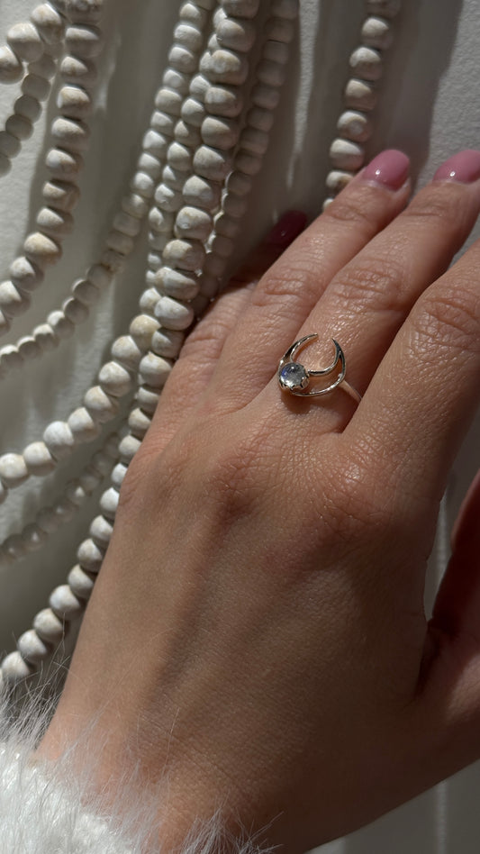 Crescent moon moonstone ring