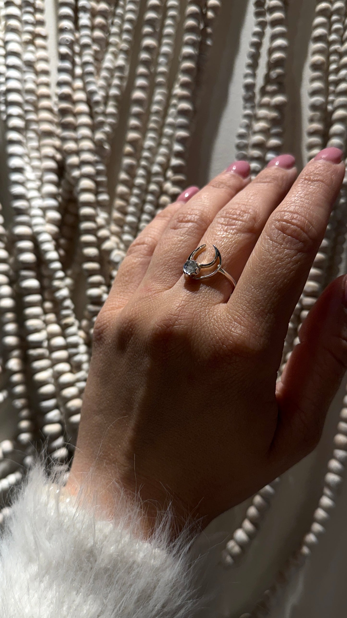 Crescent moon moonstone ring
