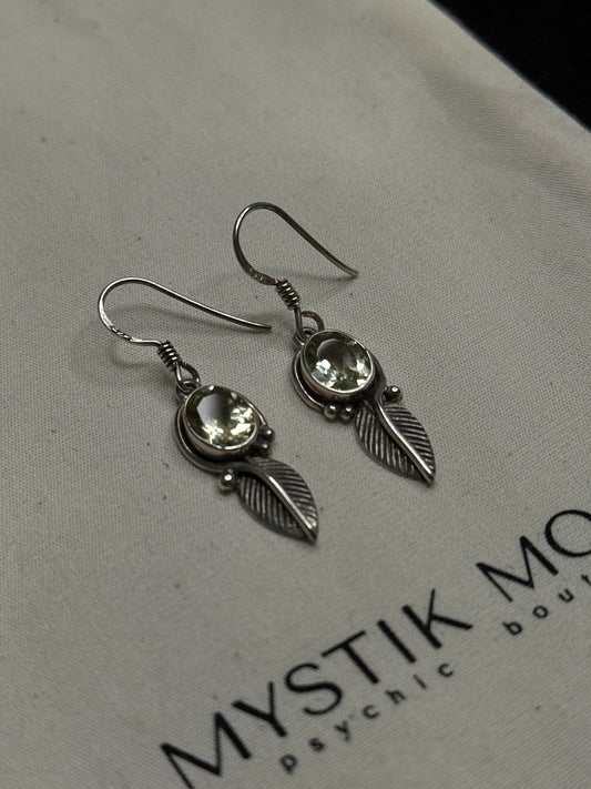 Citrine Leaf Serling Silver Earrings