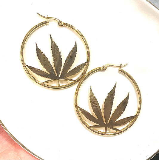 Bold Weed Gold Hoops