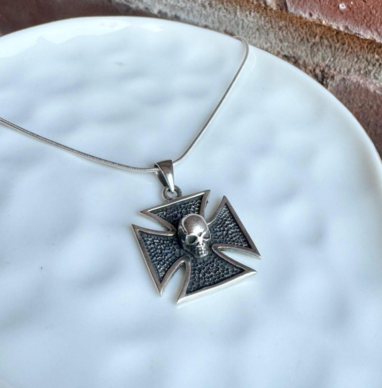 Skull on Cross Silver Pendant