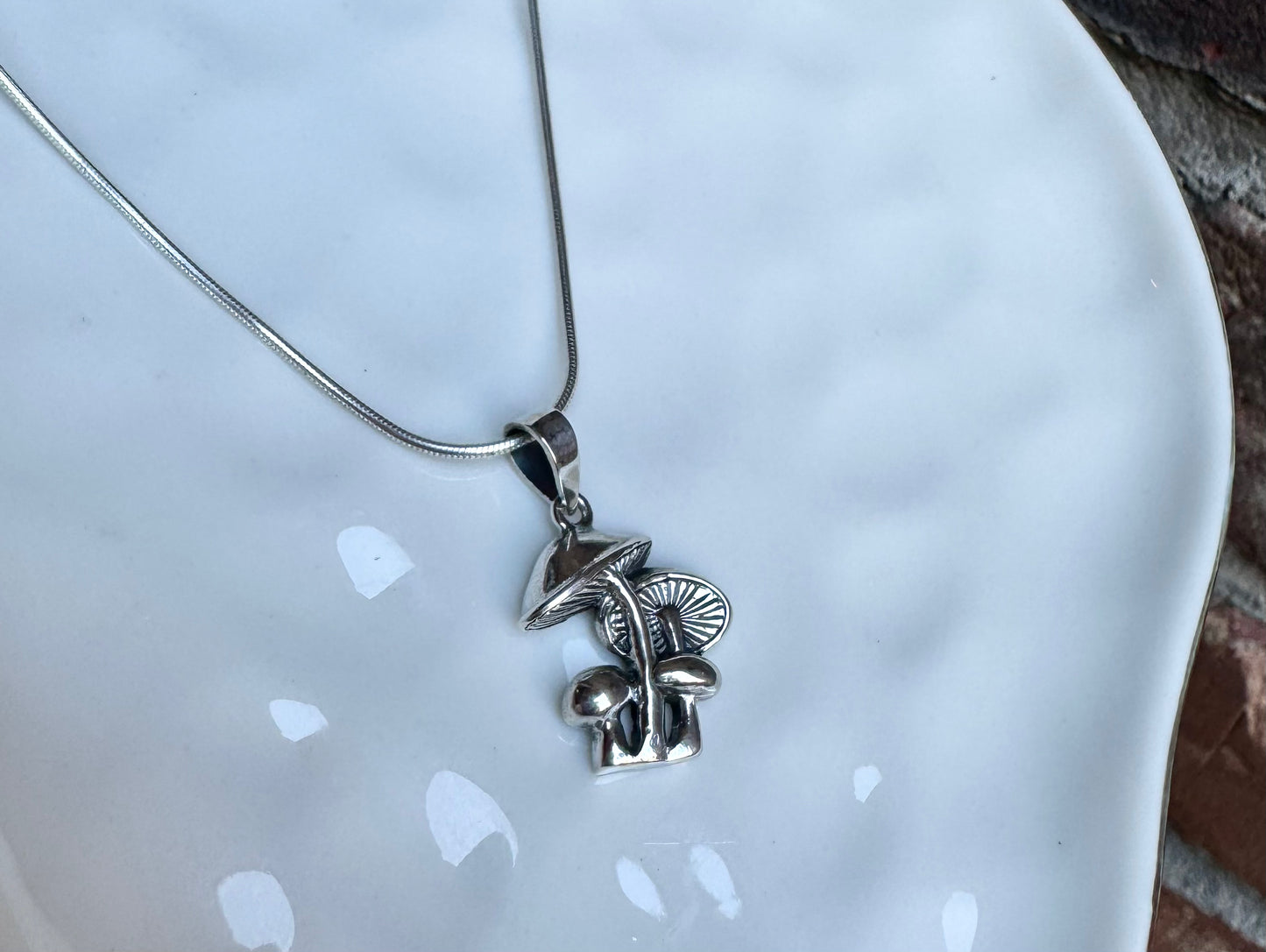 Mini Growing Mushrooms Silver Pendant