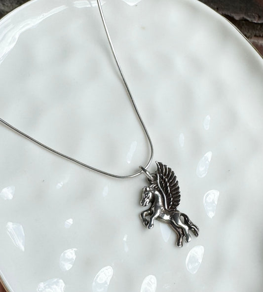 Jumping Pegasus Silver Pendant