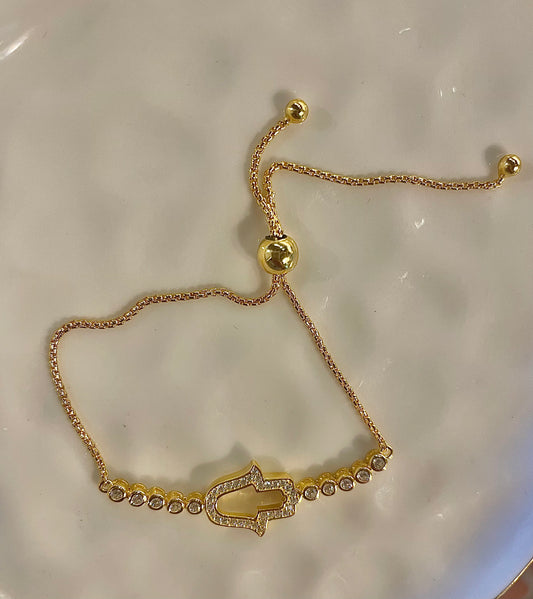 Sterling Silver Bracelet gold plated with Hamsa charm