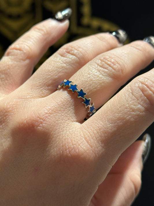Glow in dark Blue star silver ring