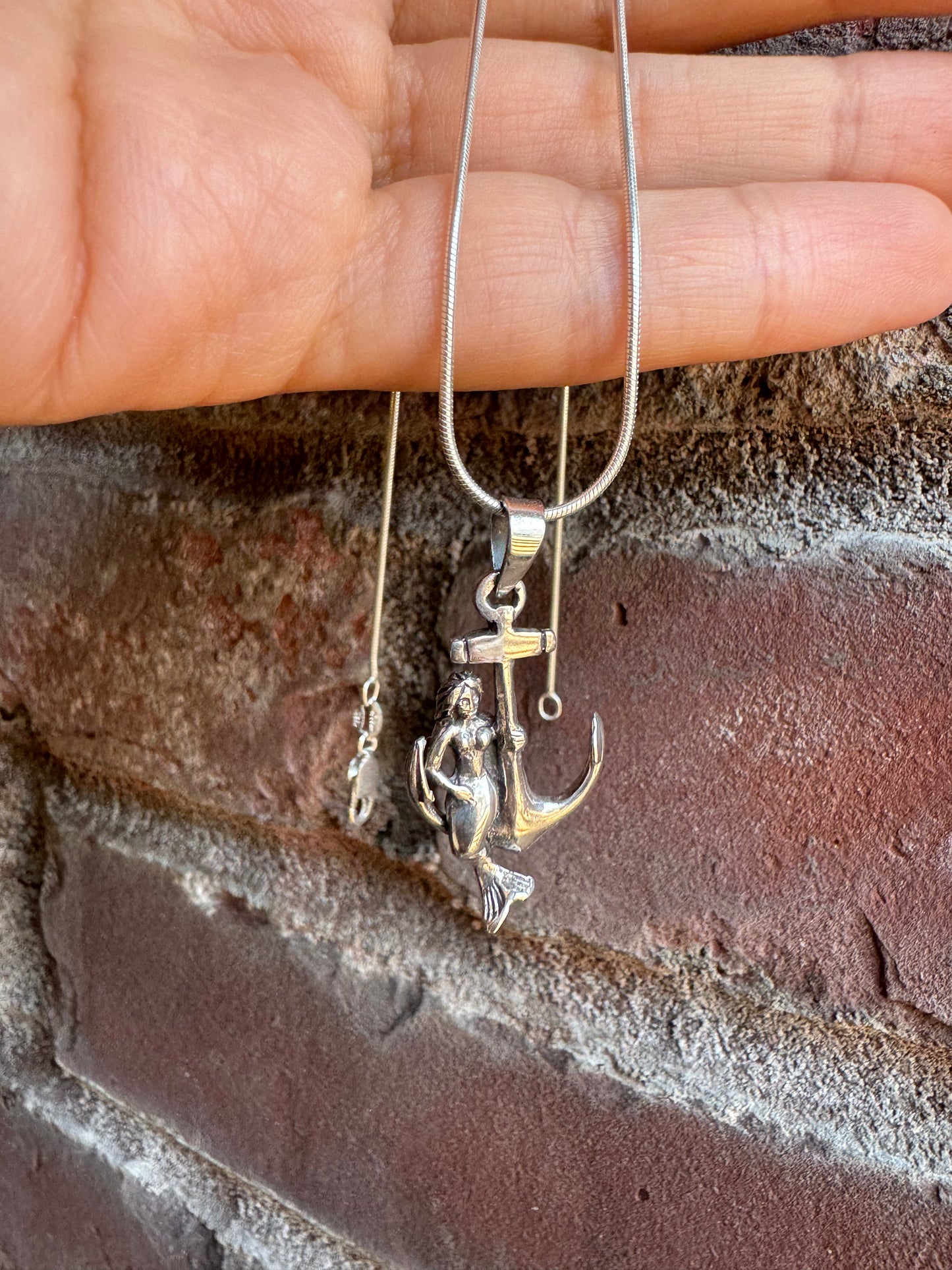 Mermaid on Anchor Silver Pendant