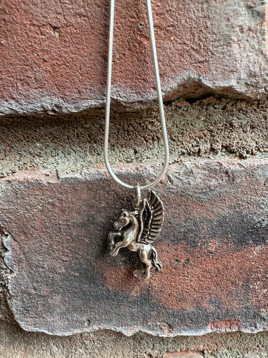 Jumping Pegasus Silver Pendant