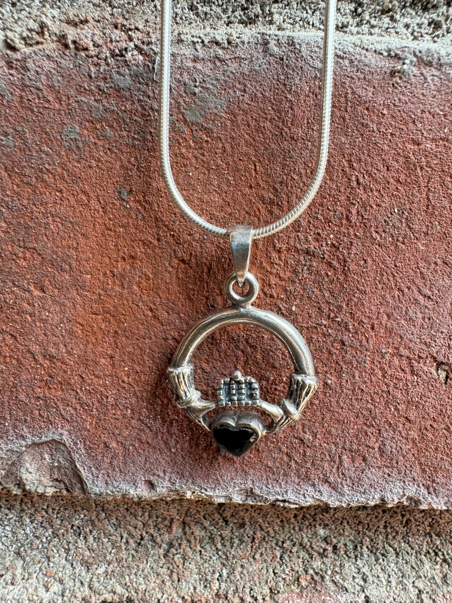 Claddagh Friendship Silver/ Obsidian Pendant