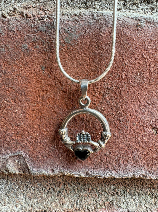 Claddagh Friendship Silver/ Obsidian Pendant