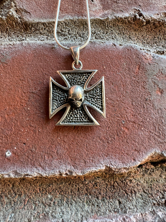 Skull on Cross Silver Pendant