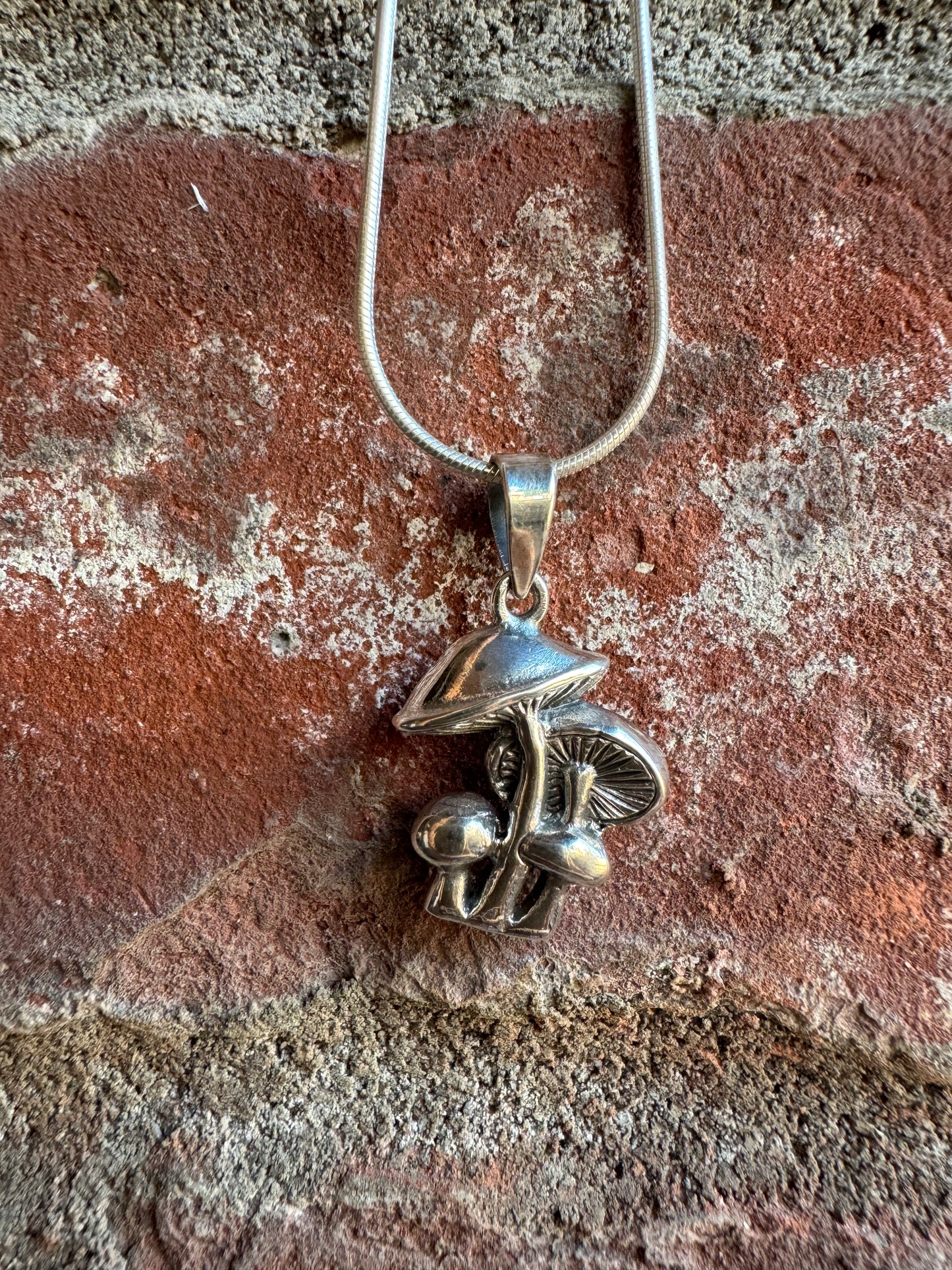 Mini Growing Mushrooms Silver Pendant