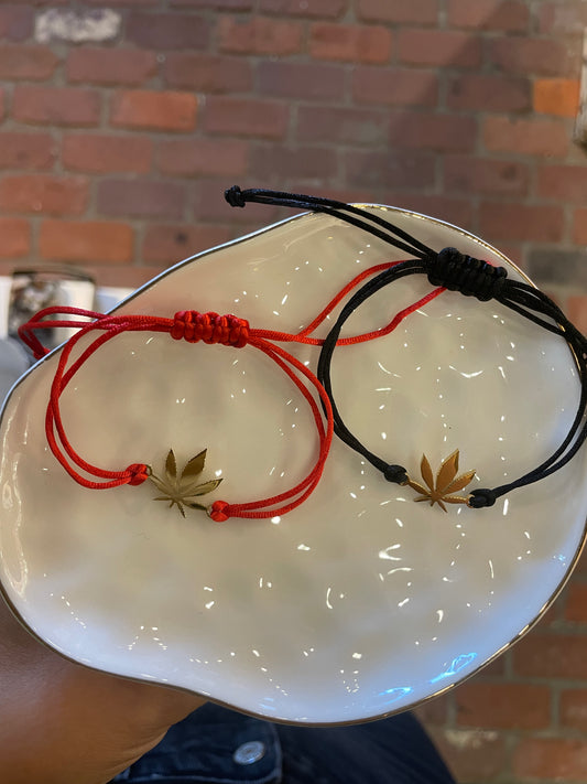 Rope Bracelet with Gold Weed charm