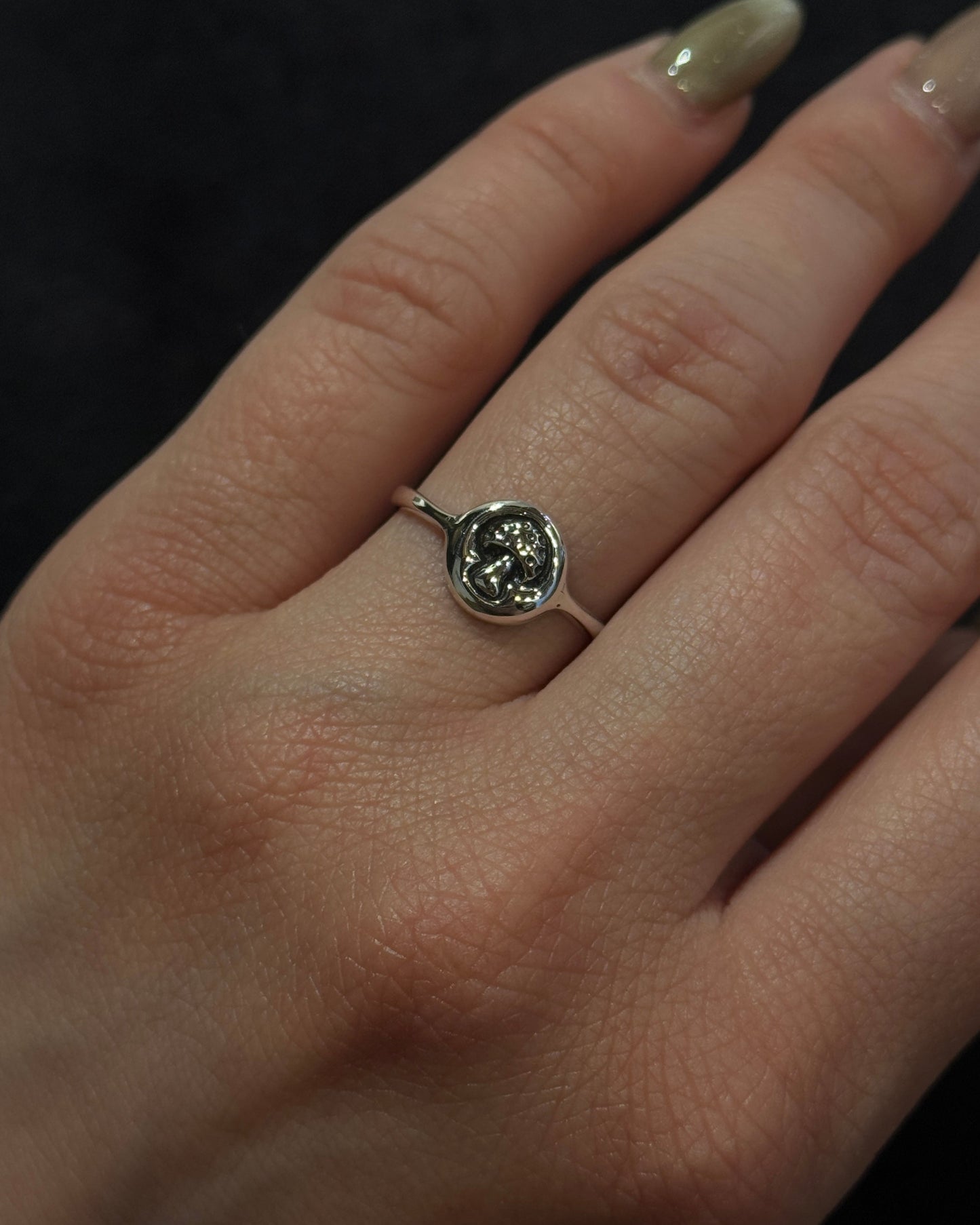 cute mushroom design sterling silver ring