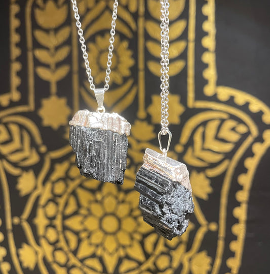 Black tourmaline crystal chunk necklace