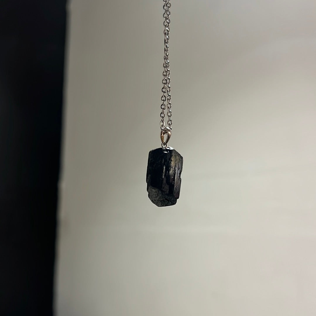 Black tourmaline raw crystal pendant