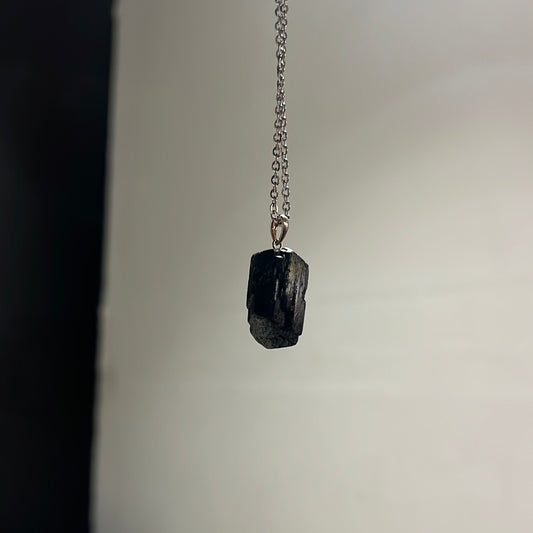 Black tourmaline raw crystal pendant