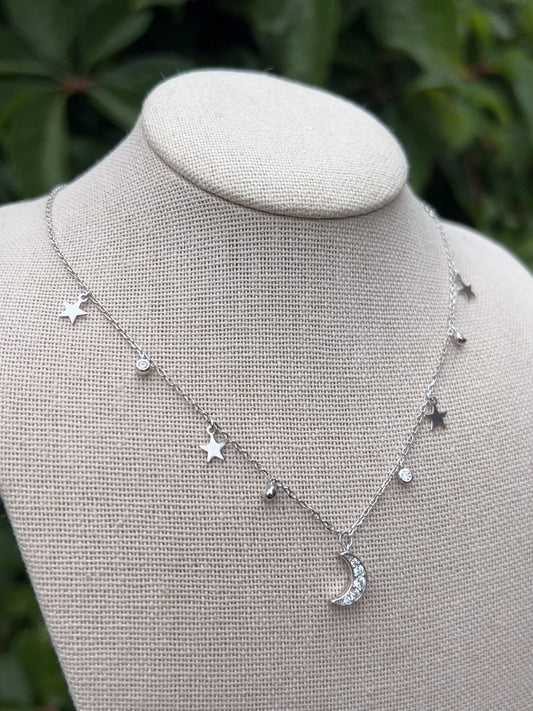 Moon and stars silver choker