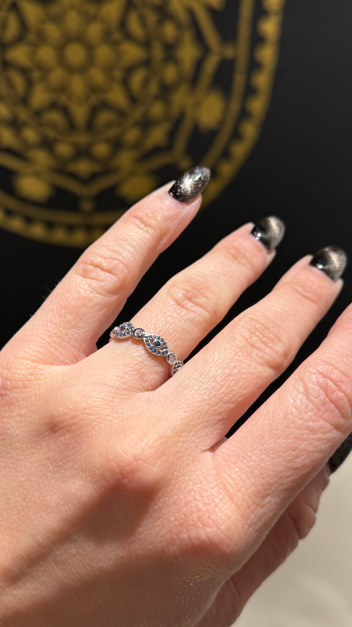 Blue Evil Eye silver ring