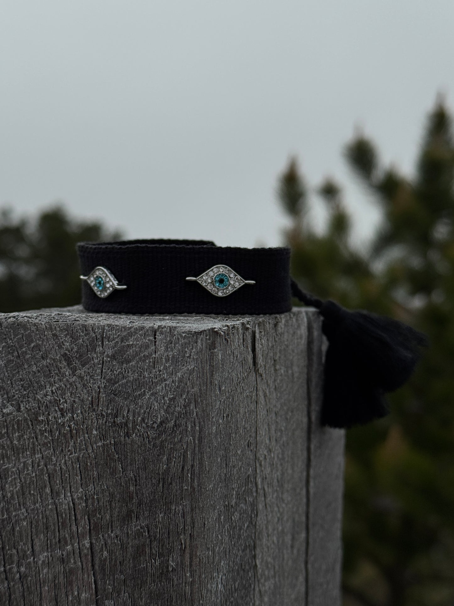 Black Embroidered Evil Eye Bracelet