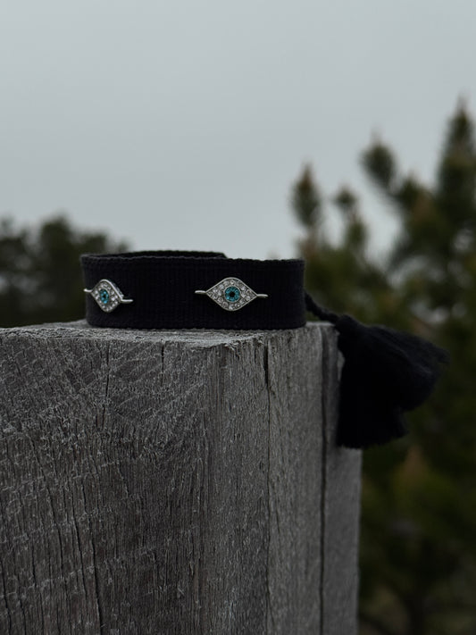 Black Embroidered Evil Eye Bracelet