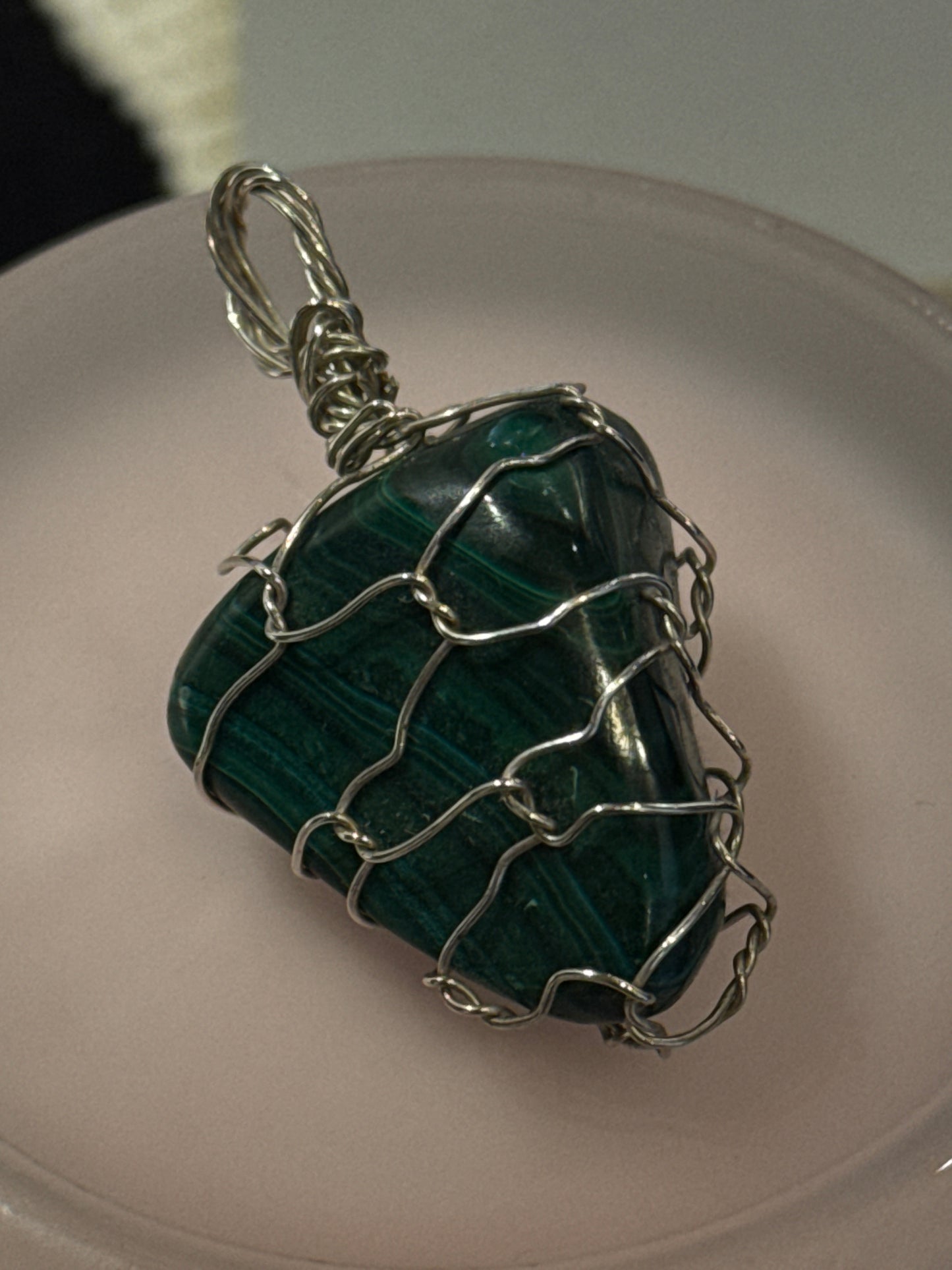Hand wrapped malachite pendant