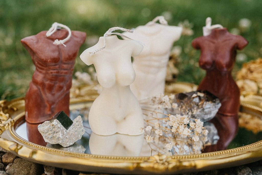 male and female body candles made of soy wax, home decor aestetics