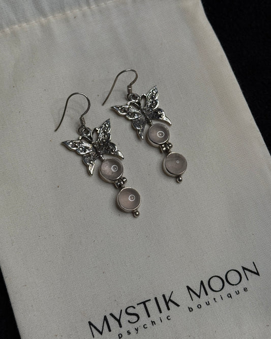 Butterfly Drop Earrings with Cat’s Eye — Sterling Silver