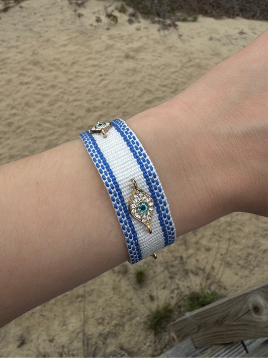 Crystal Evil Eye Embroidered Bracelet