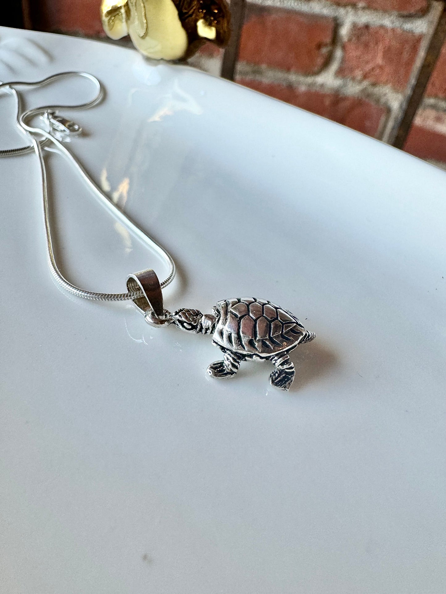 Walking Turtle Silver Pendant