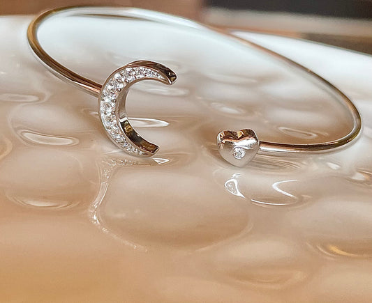 Sterling Silver Cuff Moon and Heart