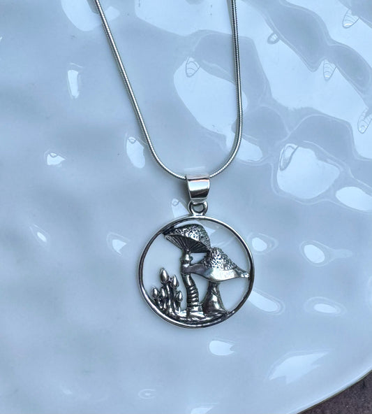 Growing Mushrooms Silver Pendant