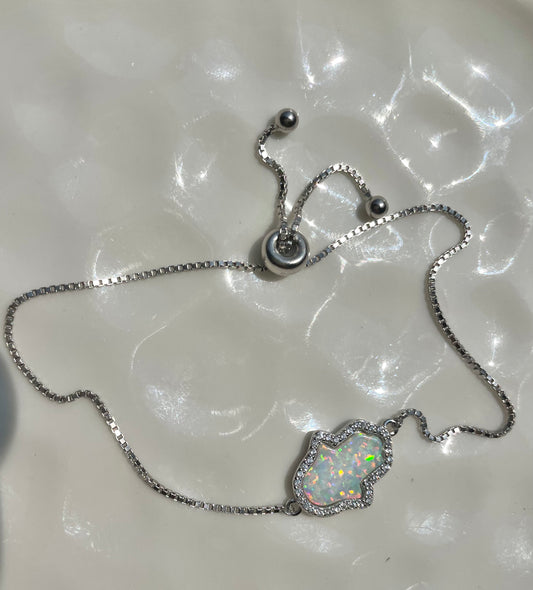 Sterling Silver Bracelet with White Opalite Hamsa Charm