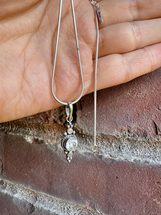 Dainty Silver Pendant with Clear Quartz