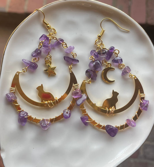 Cat’s Moonlight Amethyst Earrings