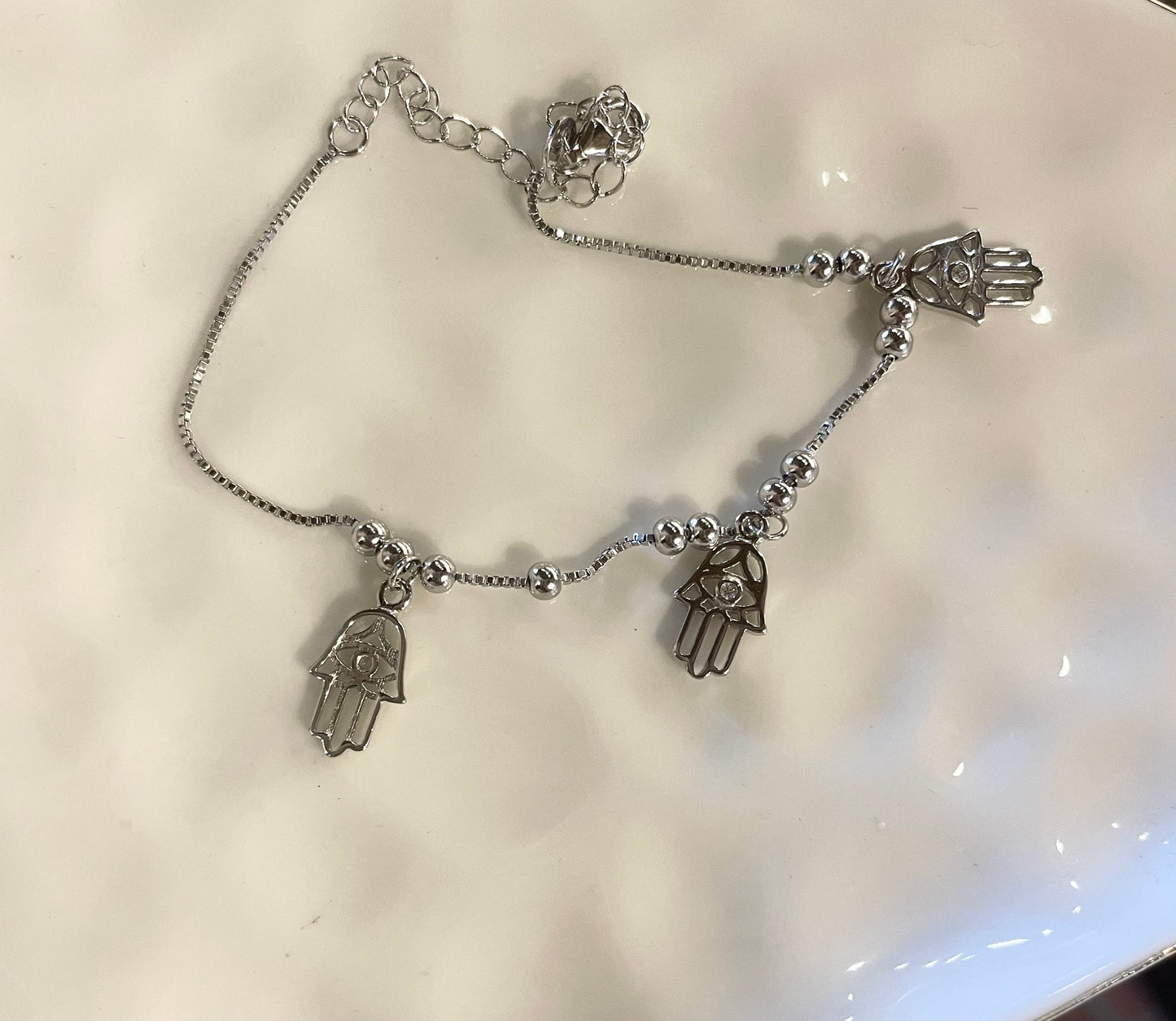 Sterling Silver 3 Hamsa charms bracelet