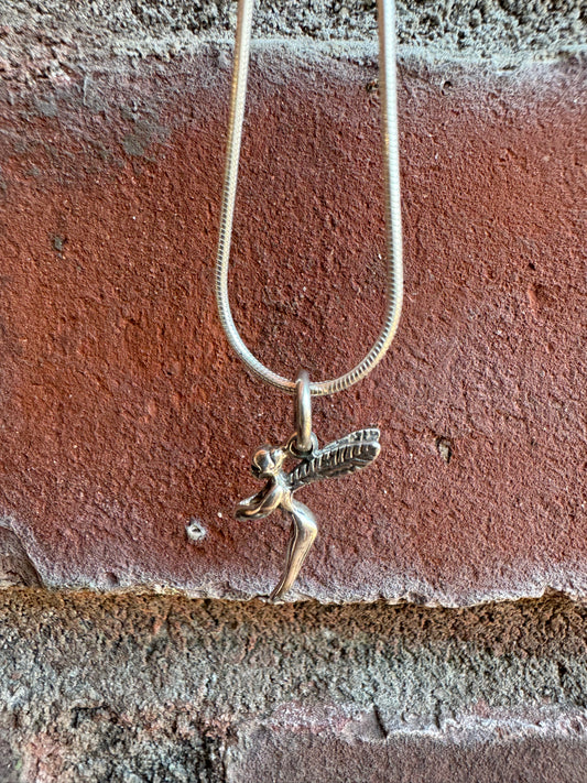Tiny Flying Fairy Silver Pendant