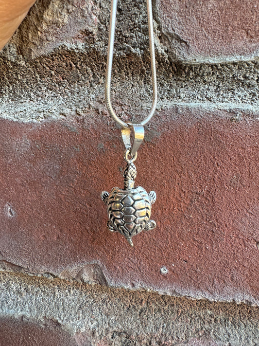 Walking Turtle Silver Pendant