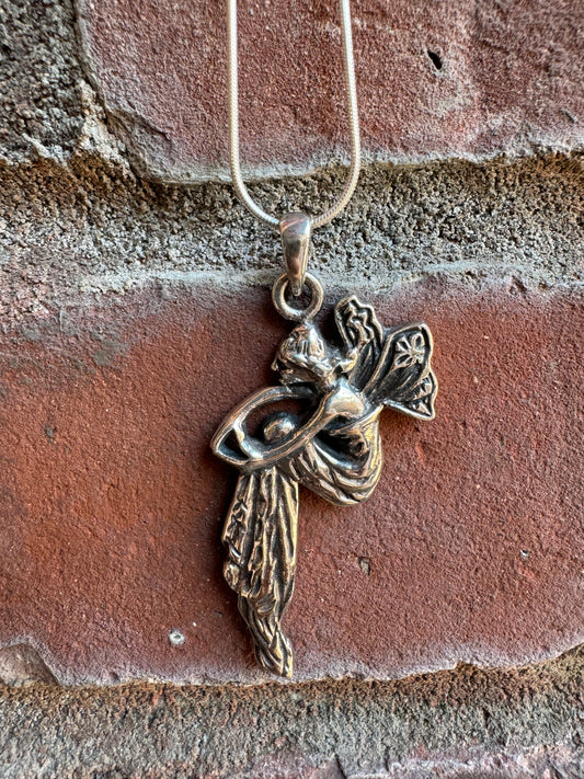 Sitting Fairy Silver Pendant