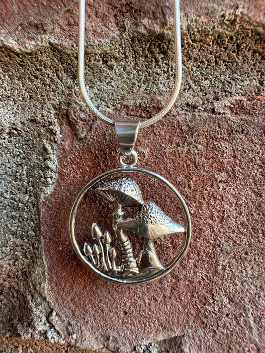 Growing Mushrooms Silver Pendant