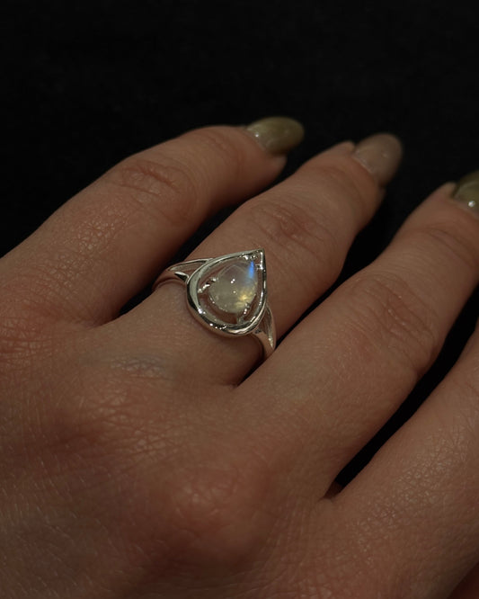 dainty sterling silver ring with teardrop shape natural moonstone