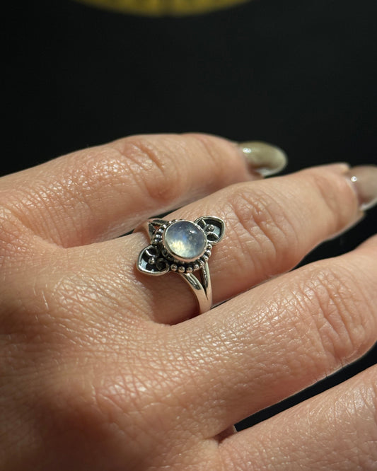 dainty sterling silver ring with natural moonstone